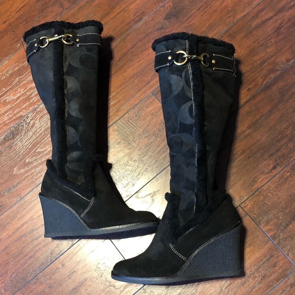 Coach signature print, wedge heeled boots